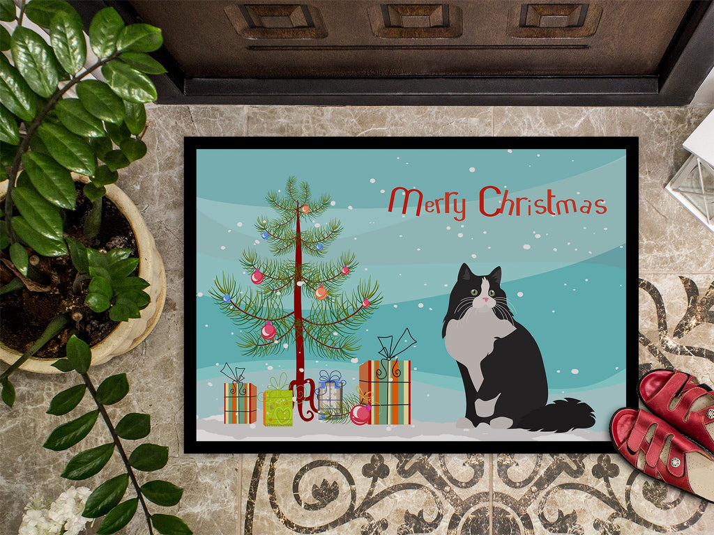 Ragamuffin Cat  Christmas Doormat Indoor Outdoor 18H X 27W Front Door Mat Rugs for Entryway, Non Slip Washable