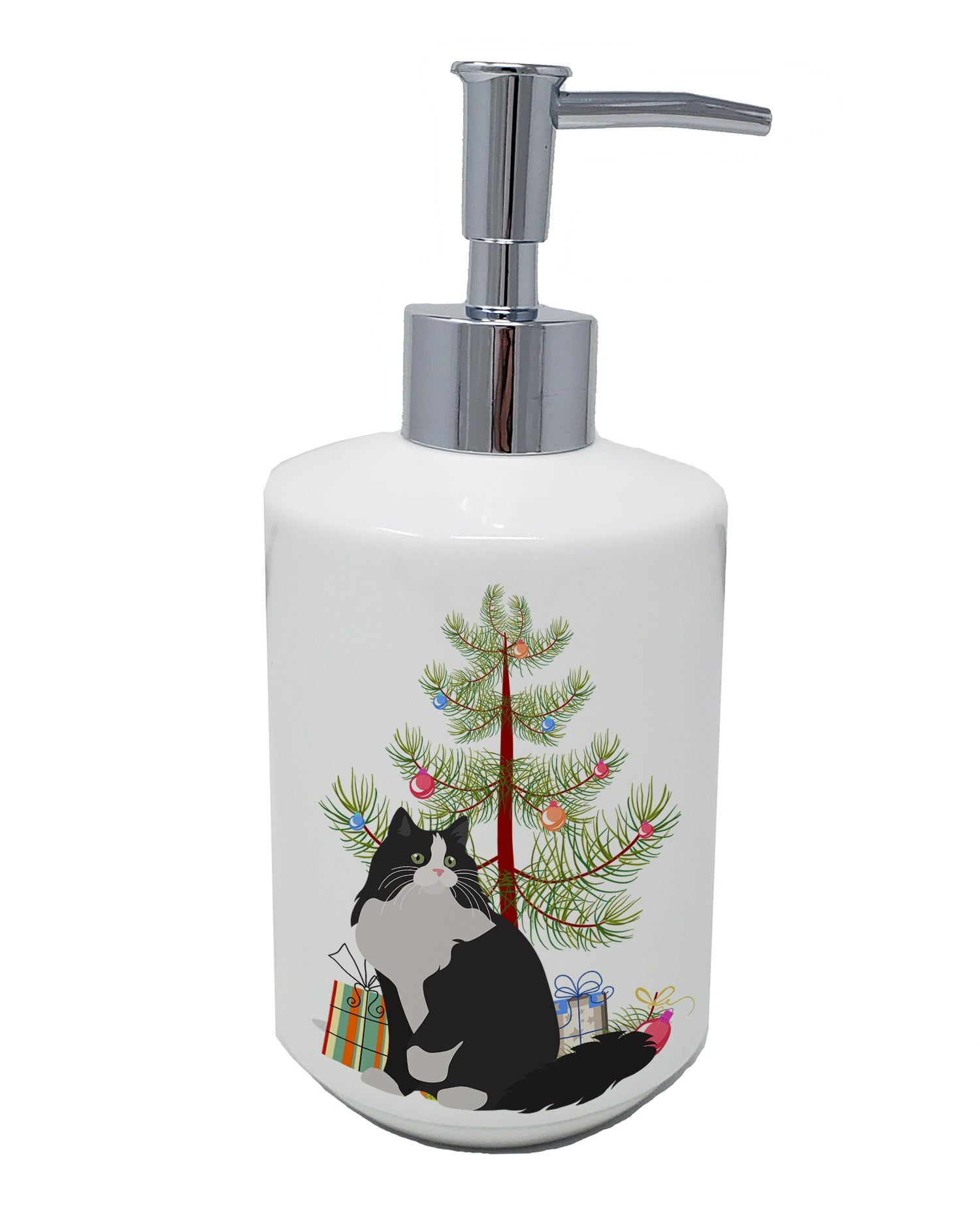 Ragamuffin Cat  Christmas Ceramic Soap Dispenser , Empty Refillable Hand Soap Pump Bottle for Bathroom Kitchen