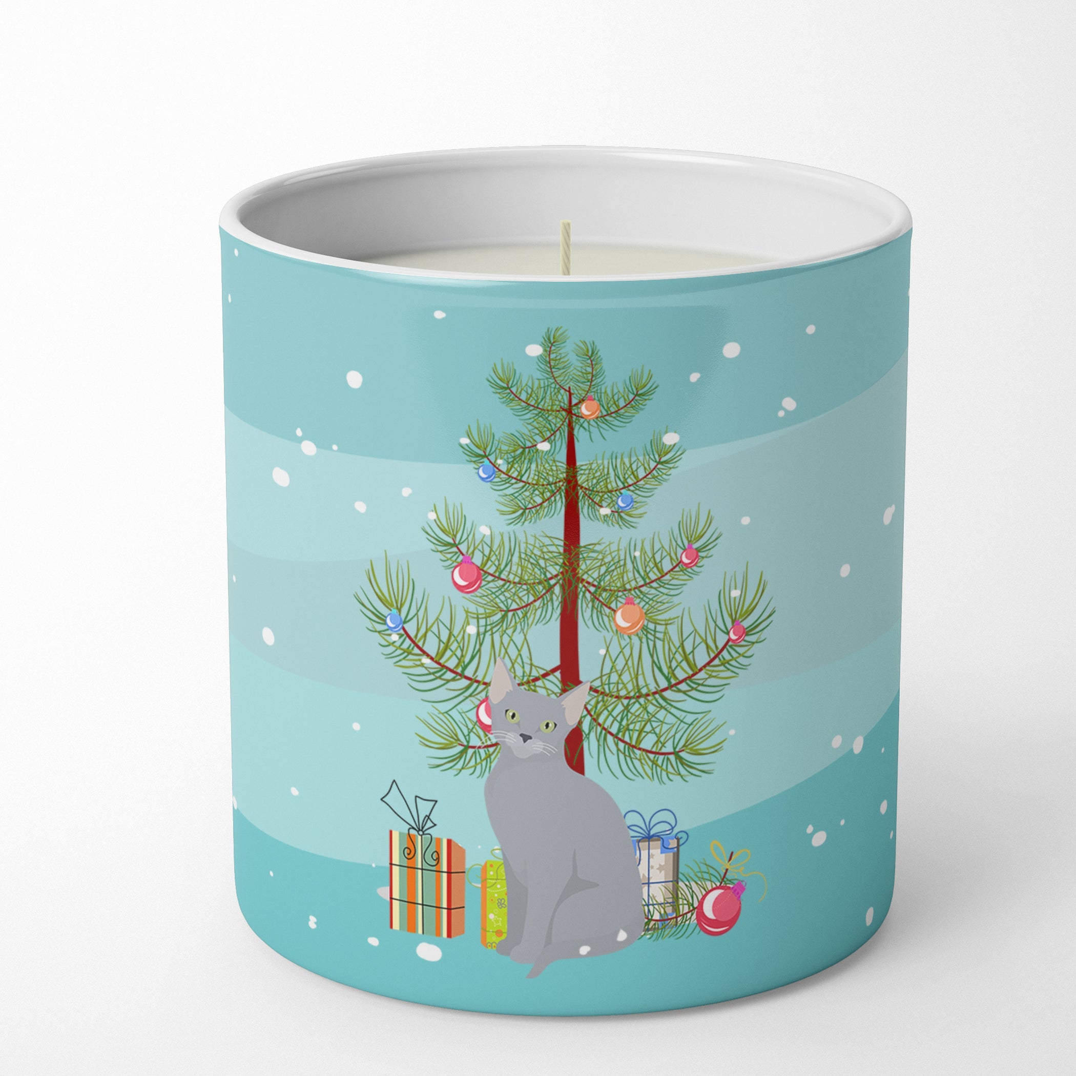 Russian Blue Cat Christmas Decorative Soy Candle Nature Soy Wax Essential Oil Home Decor Ideal for Bedroom Kitchen Bath Office Gift, 10 oz