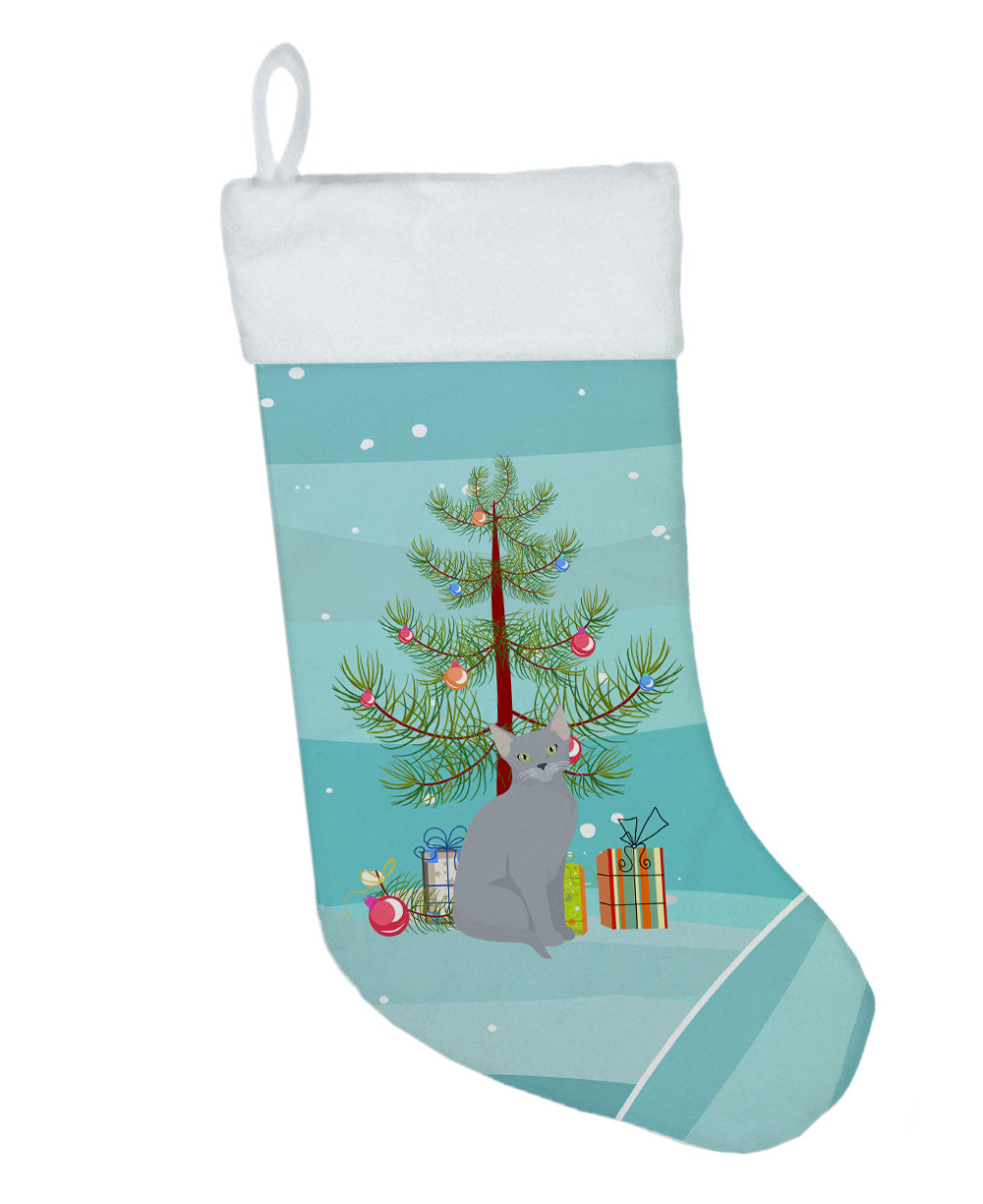 Russian Blue Cat Christmas Holiday Stocking Double-Sided Print, Polyester Suede,11x18, Made in USA