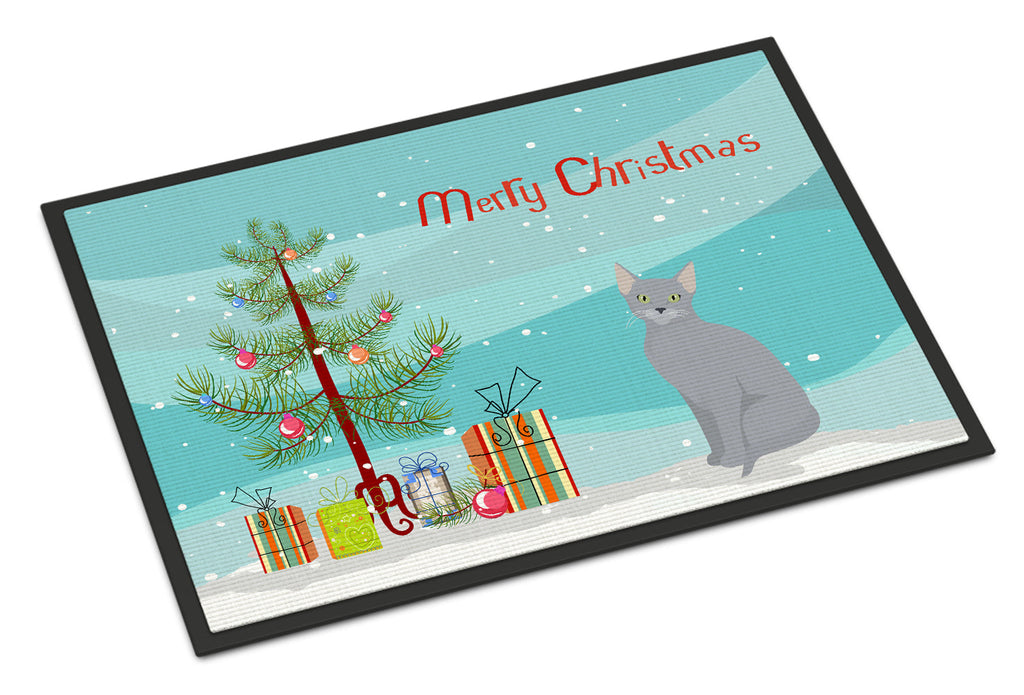 Russian Blue Cat Christmas Doormat Indoor Outdoor 24H X 36W Front Door Mat Rugs for Entryway, Non Slip Washable Low Pile,