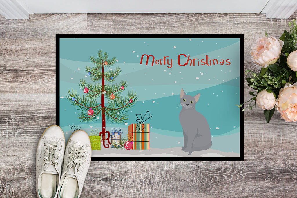 Russian Blue Cat Christmas Doormat Indoor Outdoor 18H X 27W Front Door Mat Rugs for Entryway, Non Slip Washable