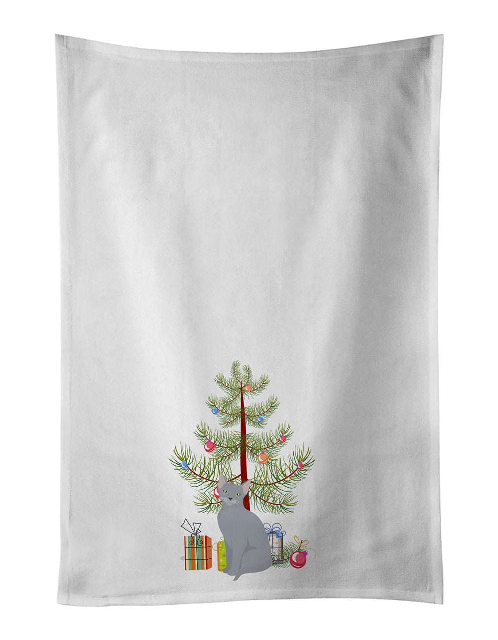 Russian Blue Cat Christmas Kitchen Towel Set of 2 White Dish Towels Decorative Bathroom Hand towel for Hand, Face, Hair, Yoga, Tea, Dishcloth, 19 X 28", White
