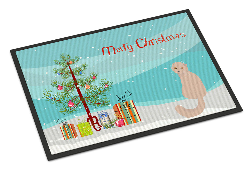 Scottish Fold Cat Christmas Doormat Indoor Outdoor 24H X 36W Front Door Mat Rugs for Entryway, Non Slip Washable Low Pile,