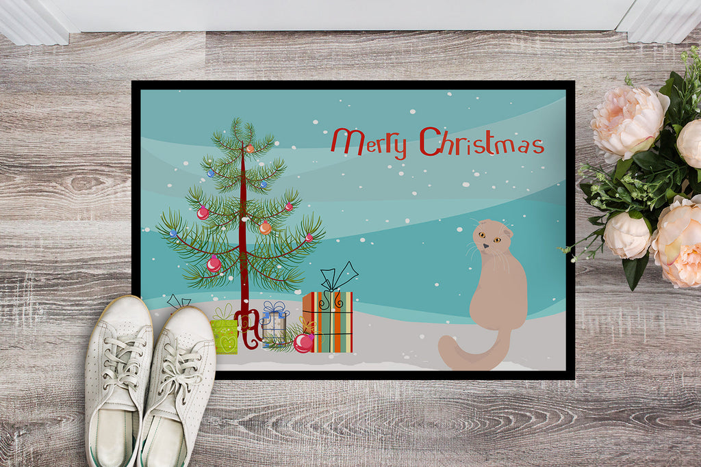 Scottish Fold Cat Christmas Doormat Indoor Outdoor 18H X 27W Front Door Mat Rugs for Entryway, Non Slip Washable
