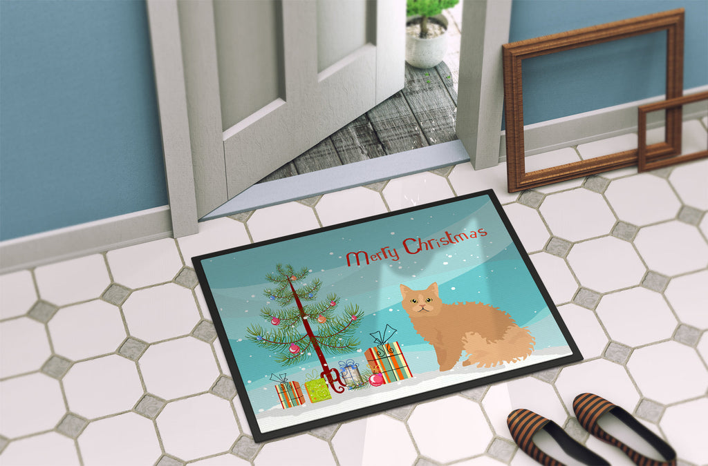 Selkirk Rex Cat Christmas Doormat Indoor Outdoor 18H X 27W Front Door Mat Rugs for Entryway, Non Slip Washable