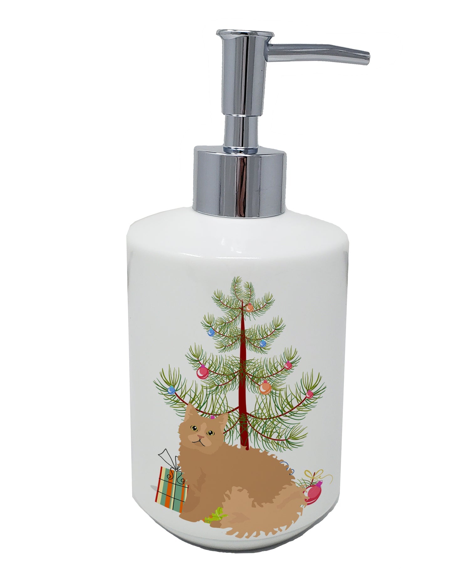 Selkirk Rex Cat Christmas Ceramic Soap Dispenser , Empty Refillable Hand Soap Pump Bottle for Bathroom Kitchen
