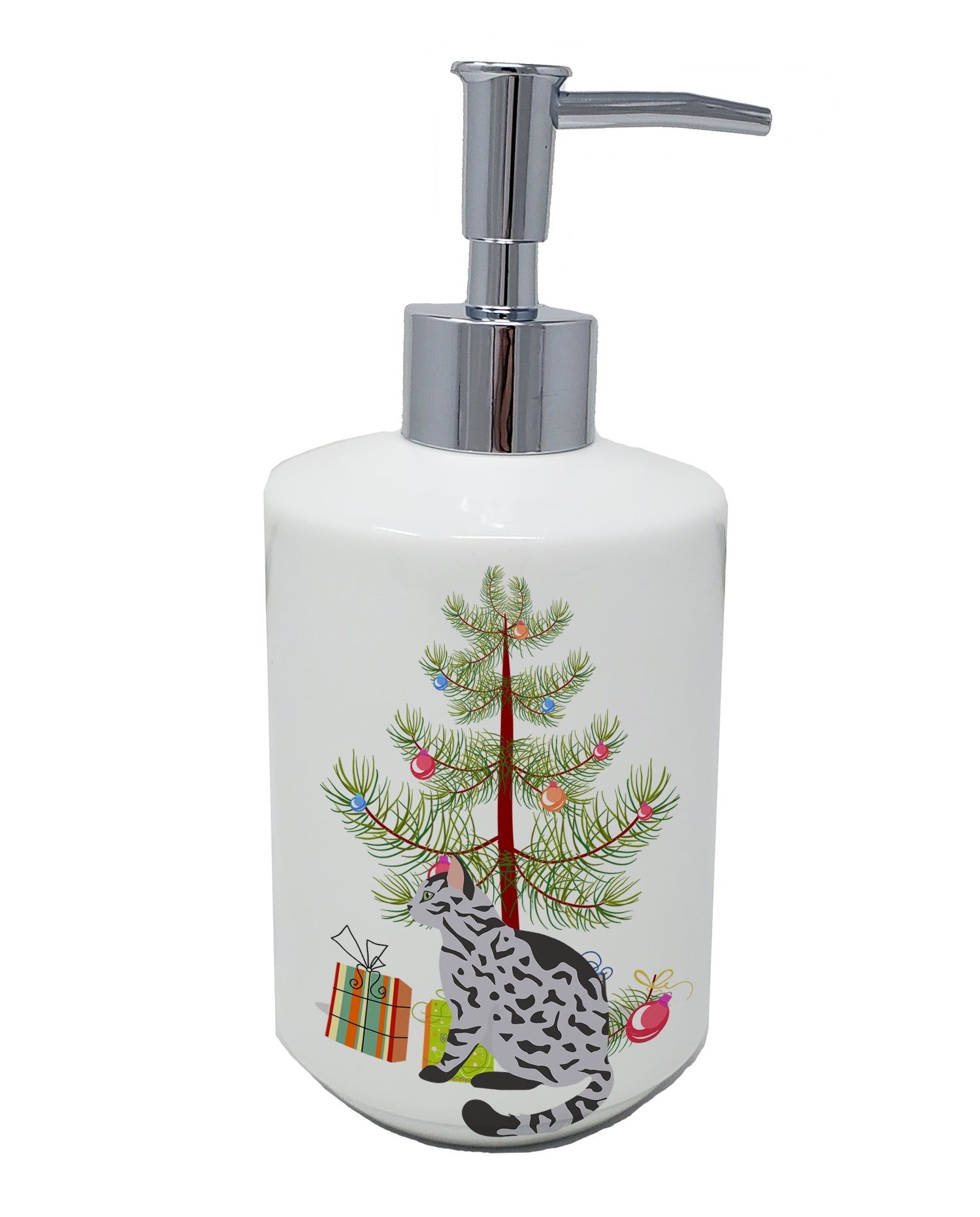 Serengeti Cat Christmas Ceramic Soap Dispenser , Empty Refillable Hand Soap Pump Bottle for Bathroom Kitchen