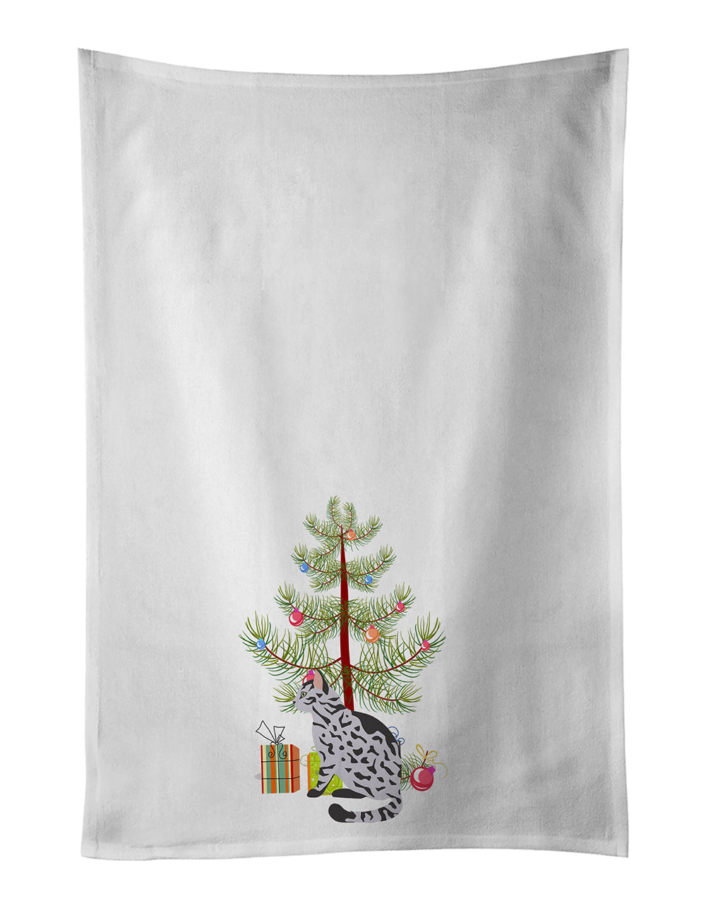 Serengeti Cat Christmas Kitchen Towel Set of 2 White Dish Towels Decorative Bathroom Hand towel for Hand, Face, Hair, Yoga, Tea, Dishcloth, 19 X 28", White