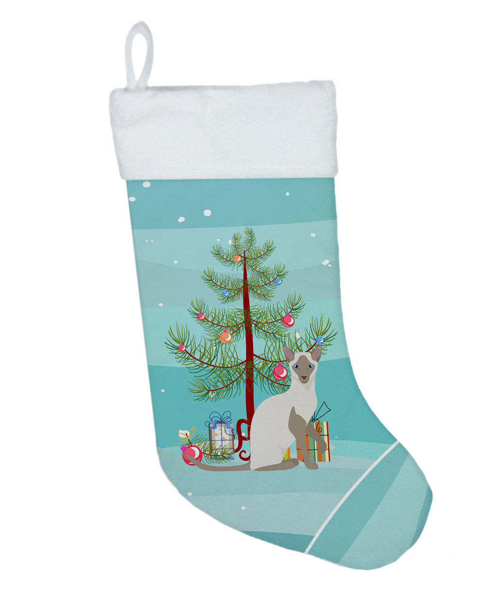 Siamese Modern Cat Christmas Holiday Stocking Double-Sided Print, Polyester Suede,11x18, Made in USA
