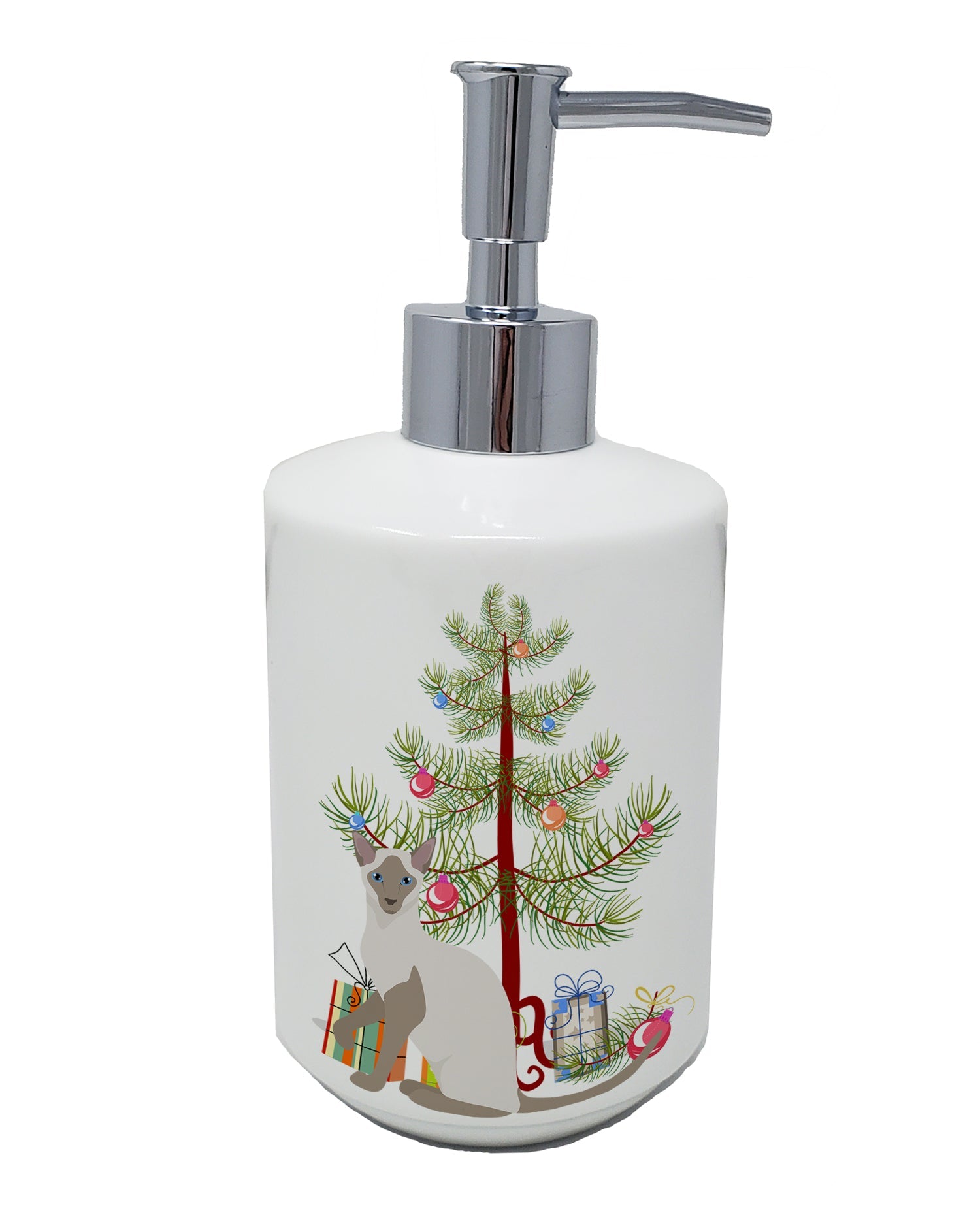 Siamese Modern Cat Christmas Ceramic Soap Dispenser , Empty Refillable Hand Soap Pump Bottle for Bathroom Kitchen