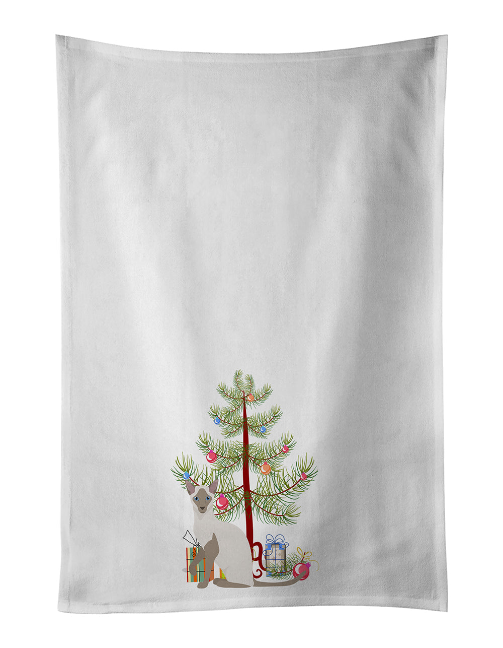 Siamese Modern Cat Christmas Kitchen Towel Set of 2 White Dish Towels Decorative Bathroom Hand towel for Hand, Face, Hair, Yoga, Tea, Dishcloth, 19 X 28", White