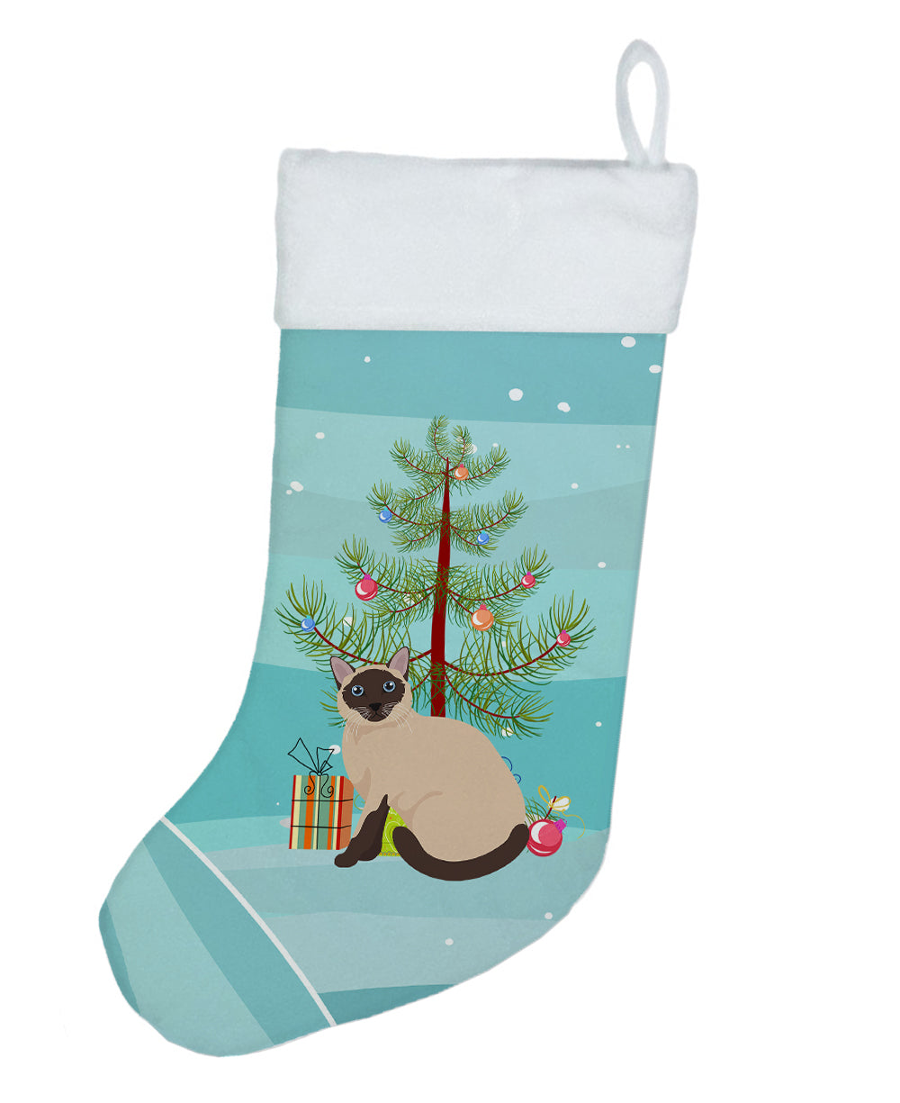 Siamese Traditional Cat Christmas Holiday Stocking Double-Sided Print, Polyester Suede,11x18, Made in USA