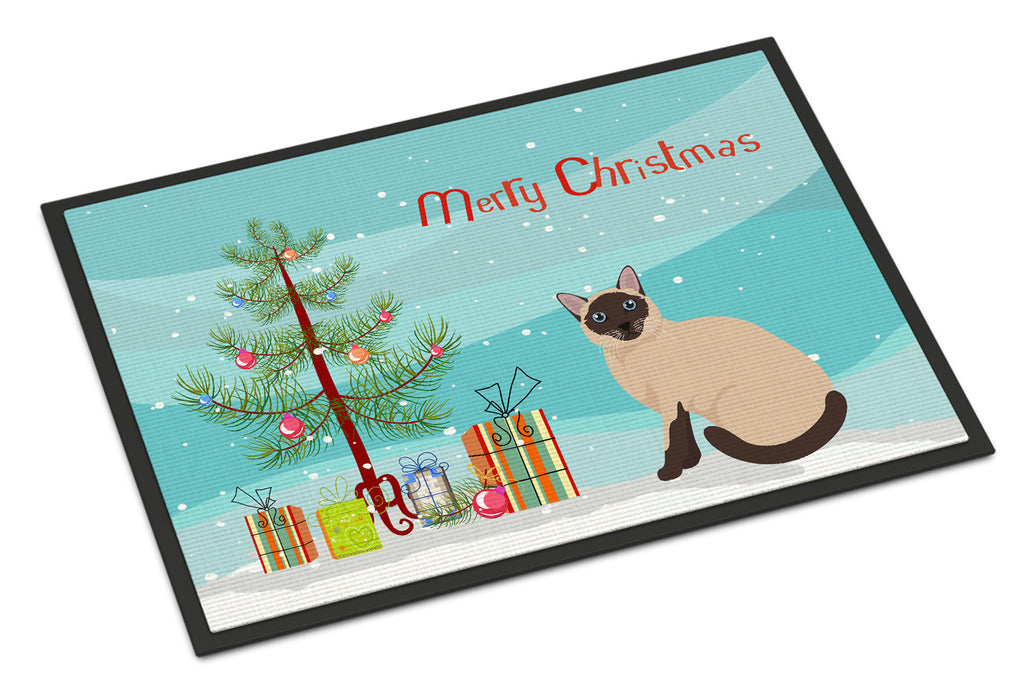 Siamese Traditional Cat Christmas Doormat Indoor Outdoor 18H X 27W Front Door Mat Rugs for Entryway, Non Slip Washable