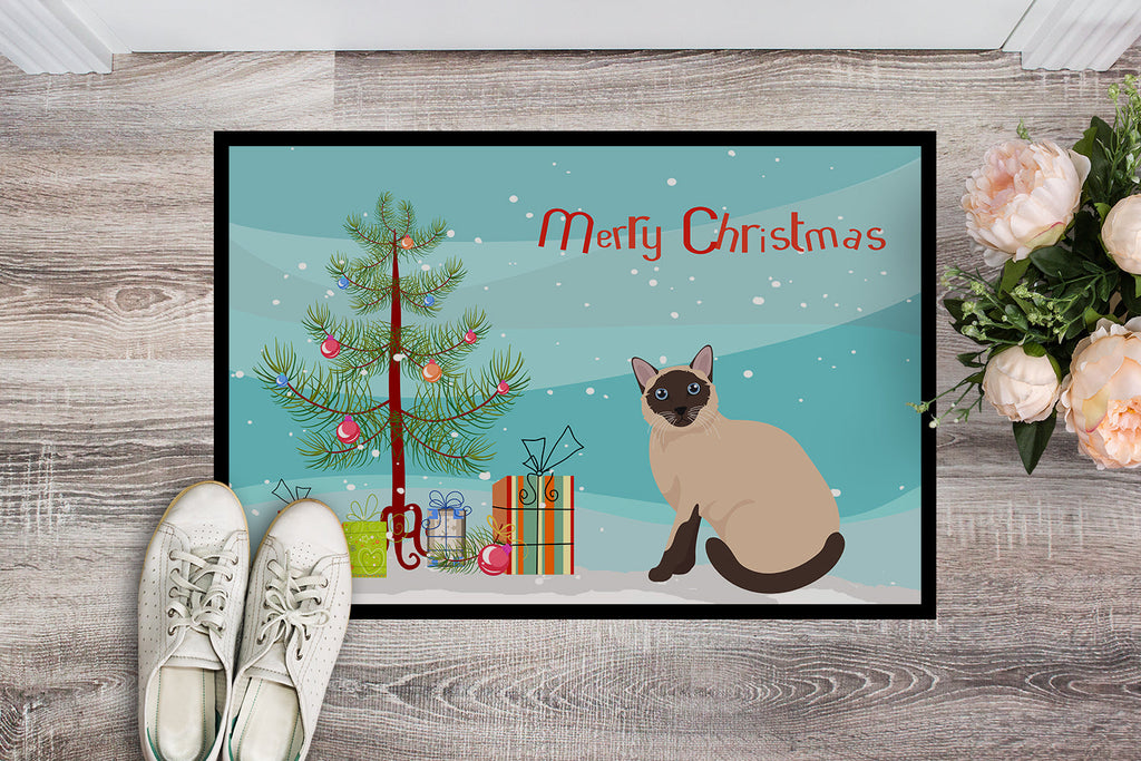 Siamese Traditional Cat Christmas Doormat Indoor Outdoor 18H X 27W Front Door Mat Rugs for Entryway, Non Slip Washable