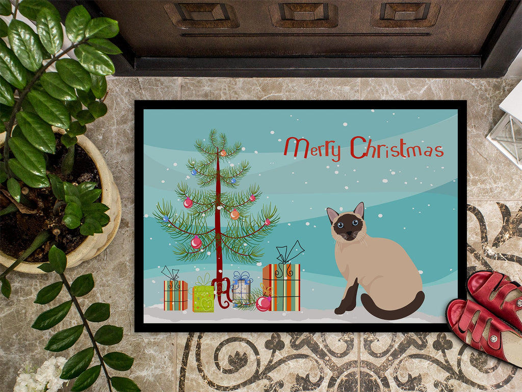 Siamese Traditional Cat Christmas Doormat Indoor Outdoor 18H X 27W Front Door Mat Rugs for Entryway, Non Slip Washable