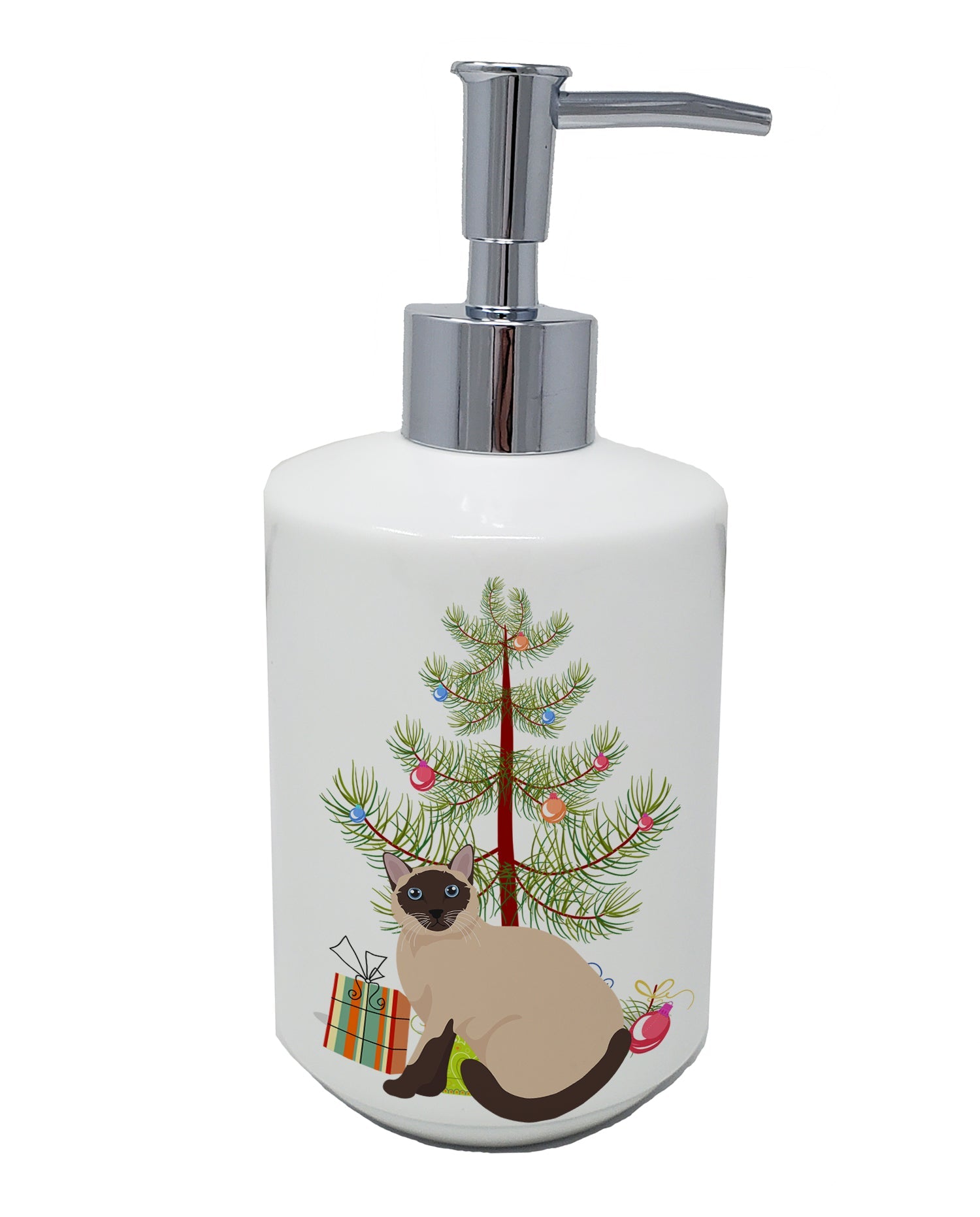 Siamese Traditional Cat Christmas Ceramic Soap Dispenser , Empty Refillable Hand Soap Pump Bottle for Bathroom Kitchen