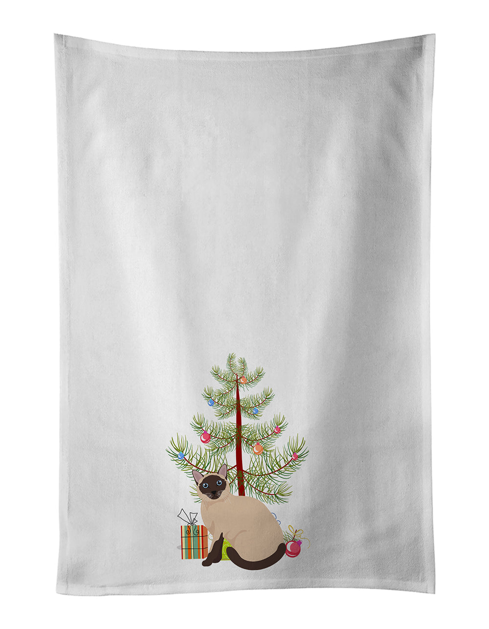 Siamese Traditional Cat Christmas Kitchen Towel Set of 2 White Dish Towels Decorative Bathroom Hand towel for Hand, Face, Hair, Yoga, Tea, Dishcloth, 19 X 28", White