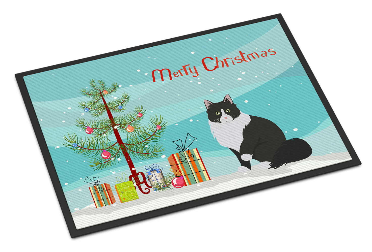 Siberian Forest Cat Christmas Doormat Indoor Outdoor 24H X 36W Front Door Mat Rugs for Entryway, Non Slip Washable Low Pile,