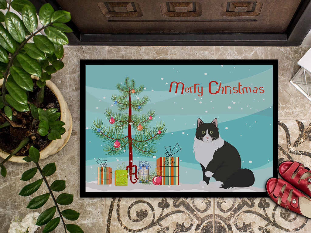 Siberian Forest Cat Christmas Doormat Indoor Outdoor 24H X 36W Front Door Mat Rugs for Entryway, Non Slip Washable Low Pile,
