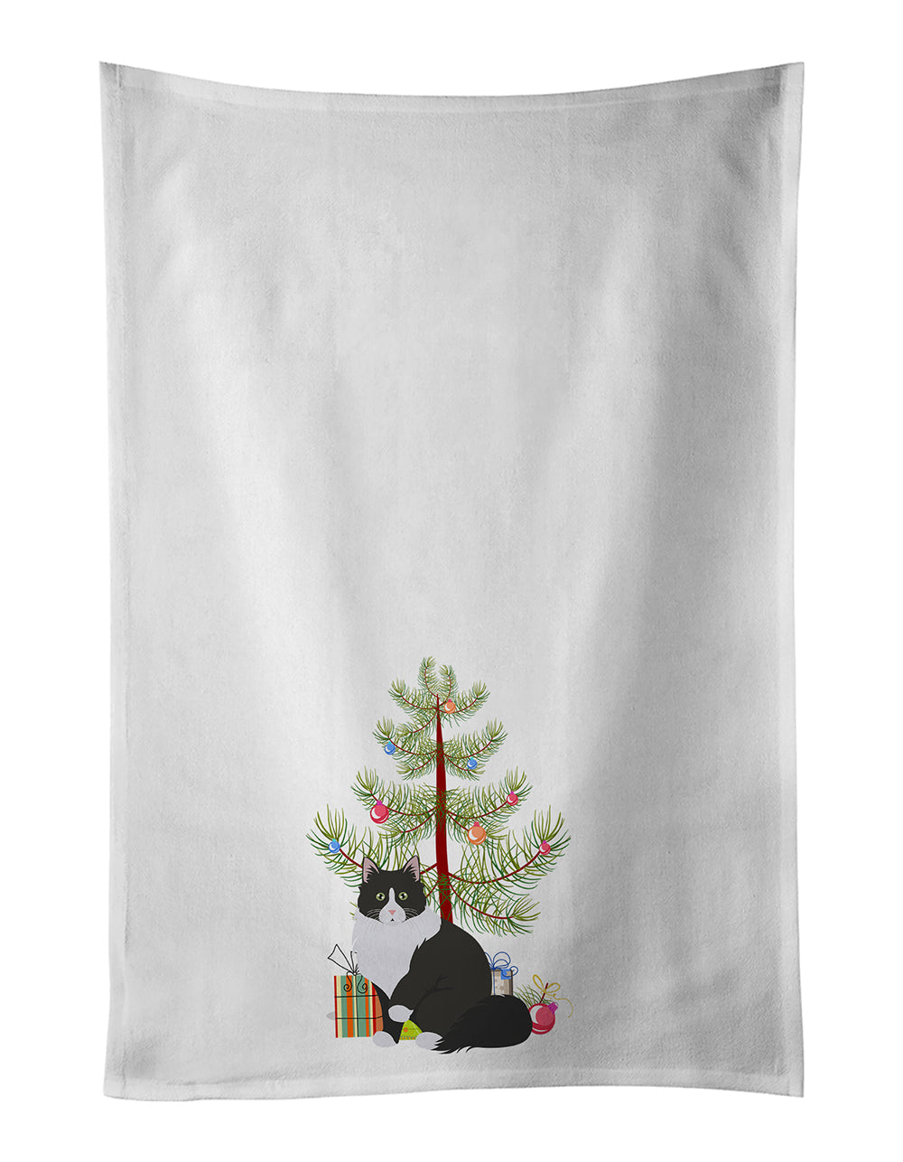 Siberian Forest Cat Christmas Kitchen Towel Set of 2 White Dish Towels Decorative Bathroom Hand towel for Hand, Face, Hair, Yoga, Tea, Dishcloth, 19 X 28", White