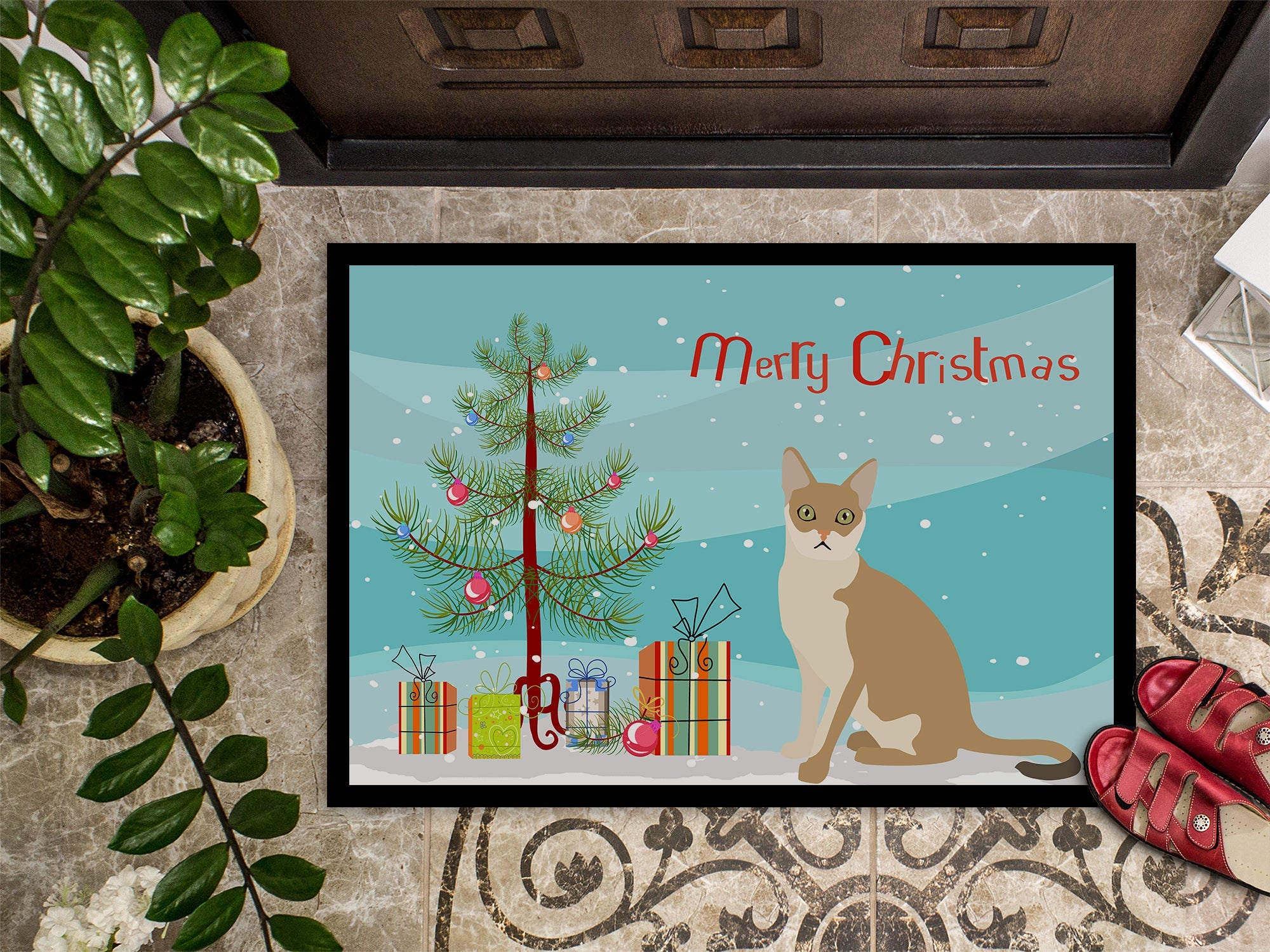 Singapura Cat Christmas Doormat Indoor Outdoor 18H X 27W Front Door Mat Rugs for Entryway, Non Slip Washable