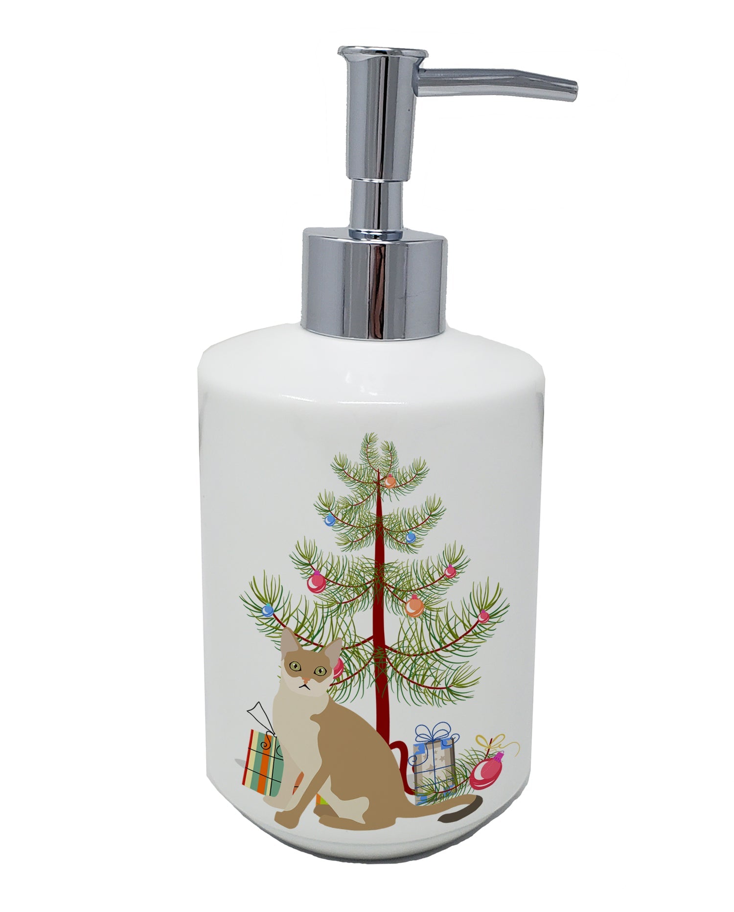 Singapura Cat Christmas Ceramic Soap Dispenser , Empty Refillable Hand Soap Pump Bottle for Bathroom Kitchen