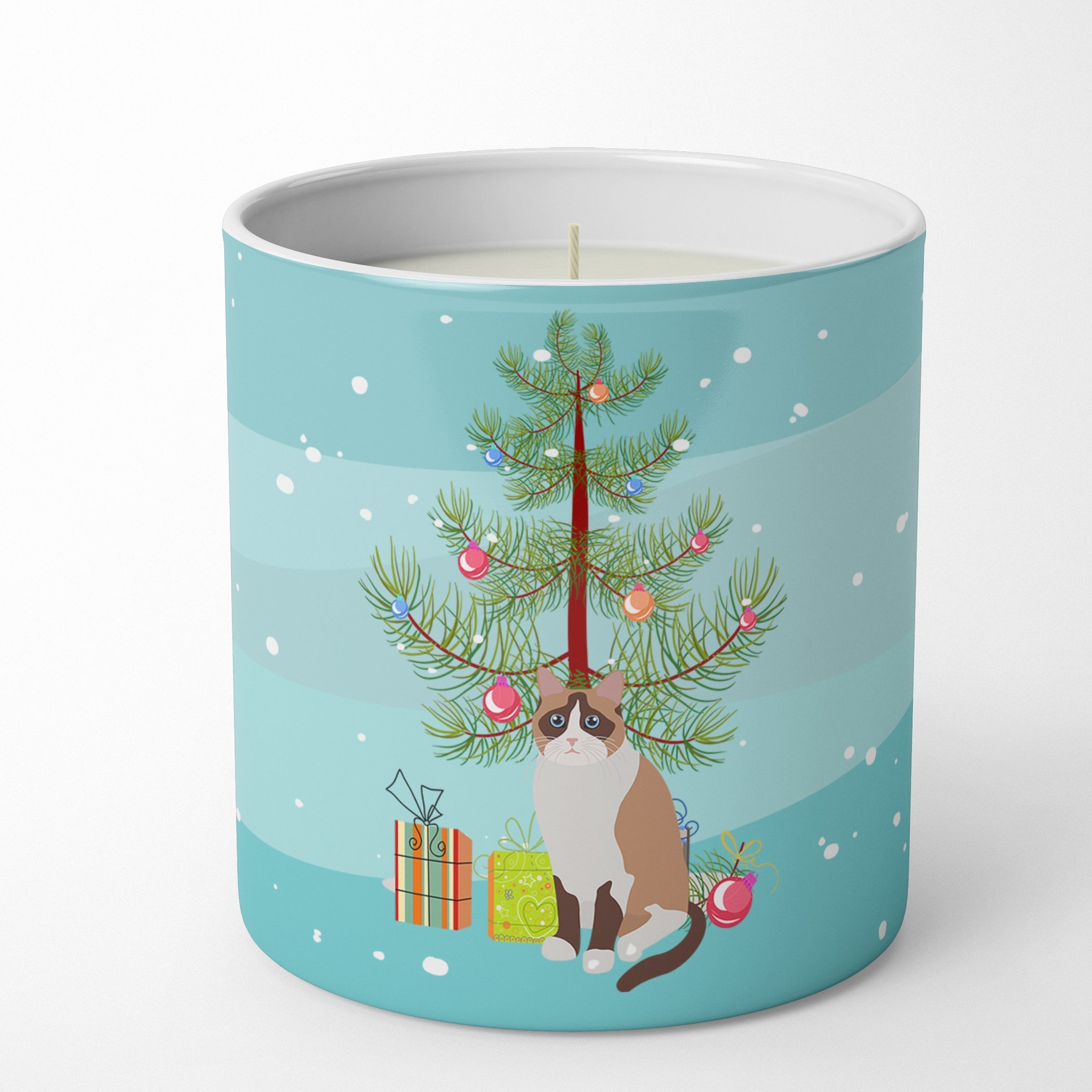 Snowshoe Cat Christmas Decorative Soy Candle Nature Soy Wax Essential Oil Home Decor Ideal for Bedroom Kitchen Bath Office Gift, 10 oz