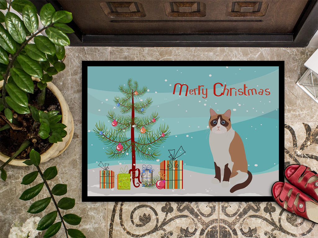 Snowshoe Cat Christmas Doormat Indoor Outdoor 24H X 36W Front Door Mat Rugs for Entryway, Non Slip Washable Low Pile,