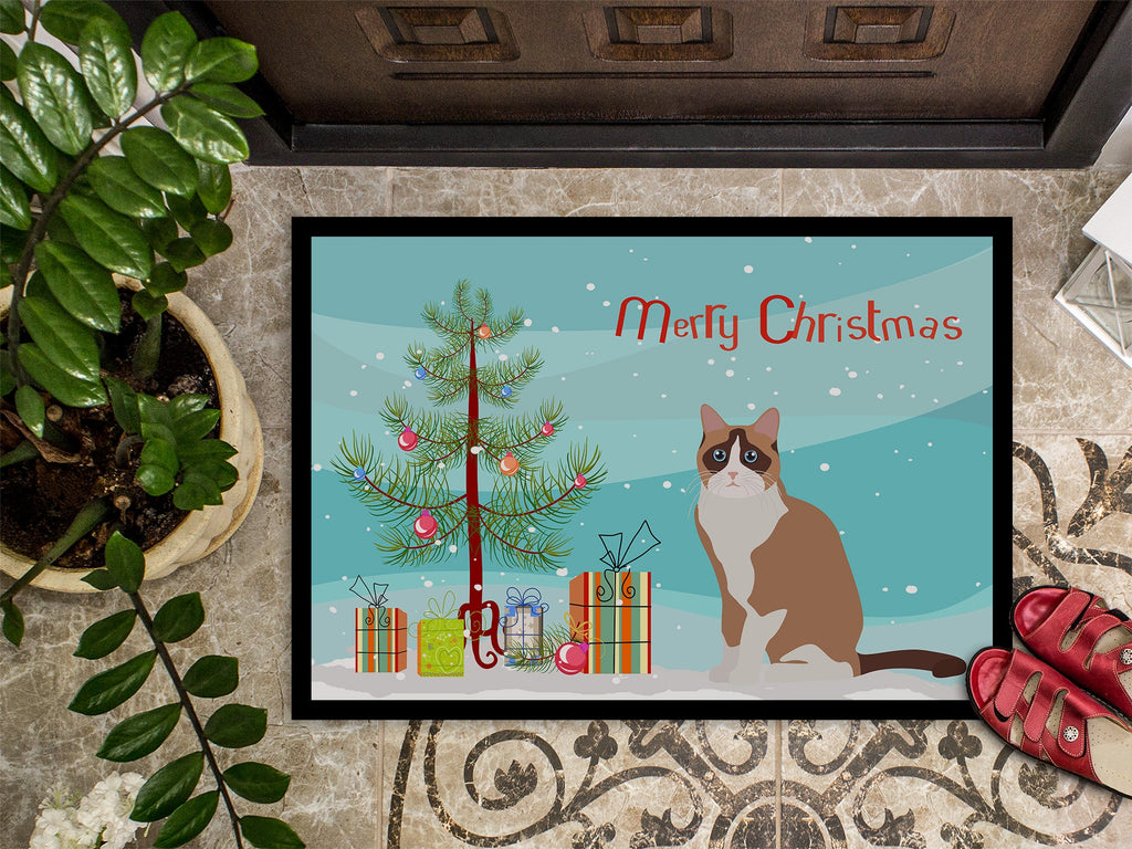Snowshoe Cat Christmas Doormat Indoor Outdoor 18H X 27W Front Door Mat Rugs for Entryway, Non Slip Washable