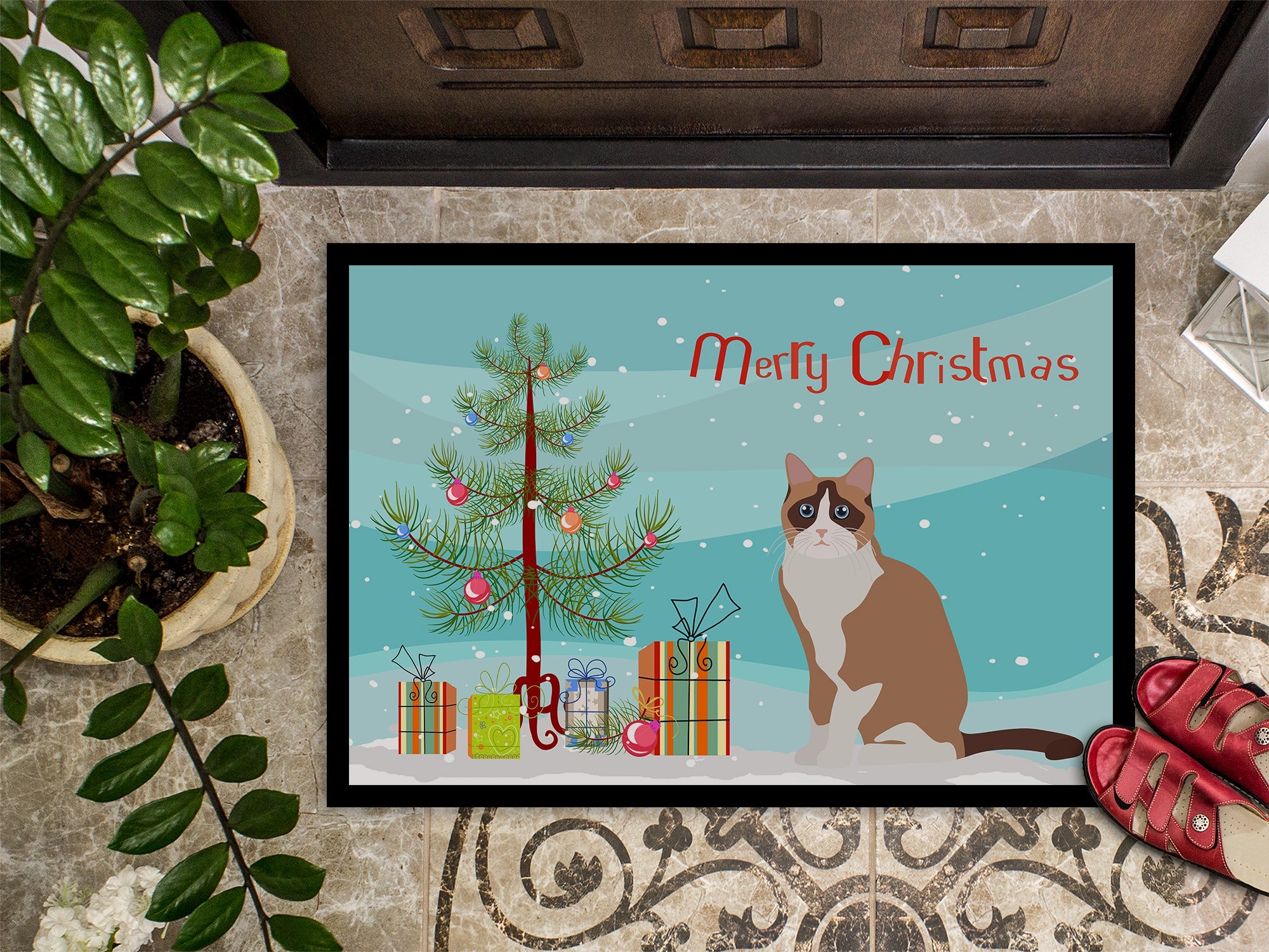 Snowshoe Cat Christmas Doormat Indoor Outdoor 18H X 27W Front Door Mat Rugs for Entryway, Non Slip Washable