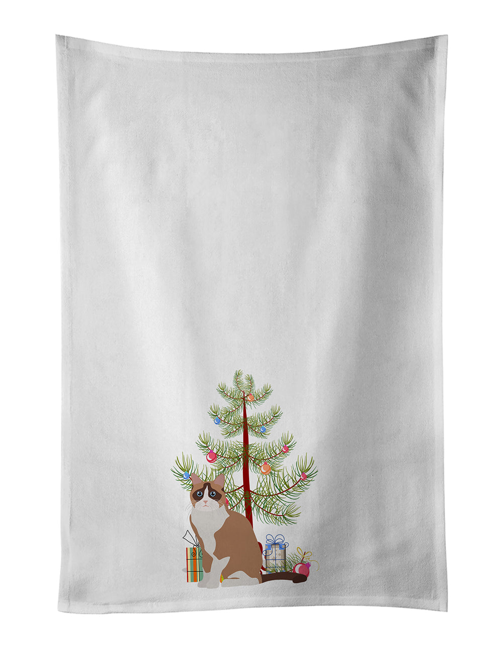 Snowshoe Cat Christmas Kitchen Towel Set of 2 White Dish Towels Decorative Bathroom Hand towel for Hand, Face, Hair, Yoga, Tea, Dishcloth, 19 X 28", White