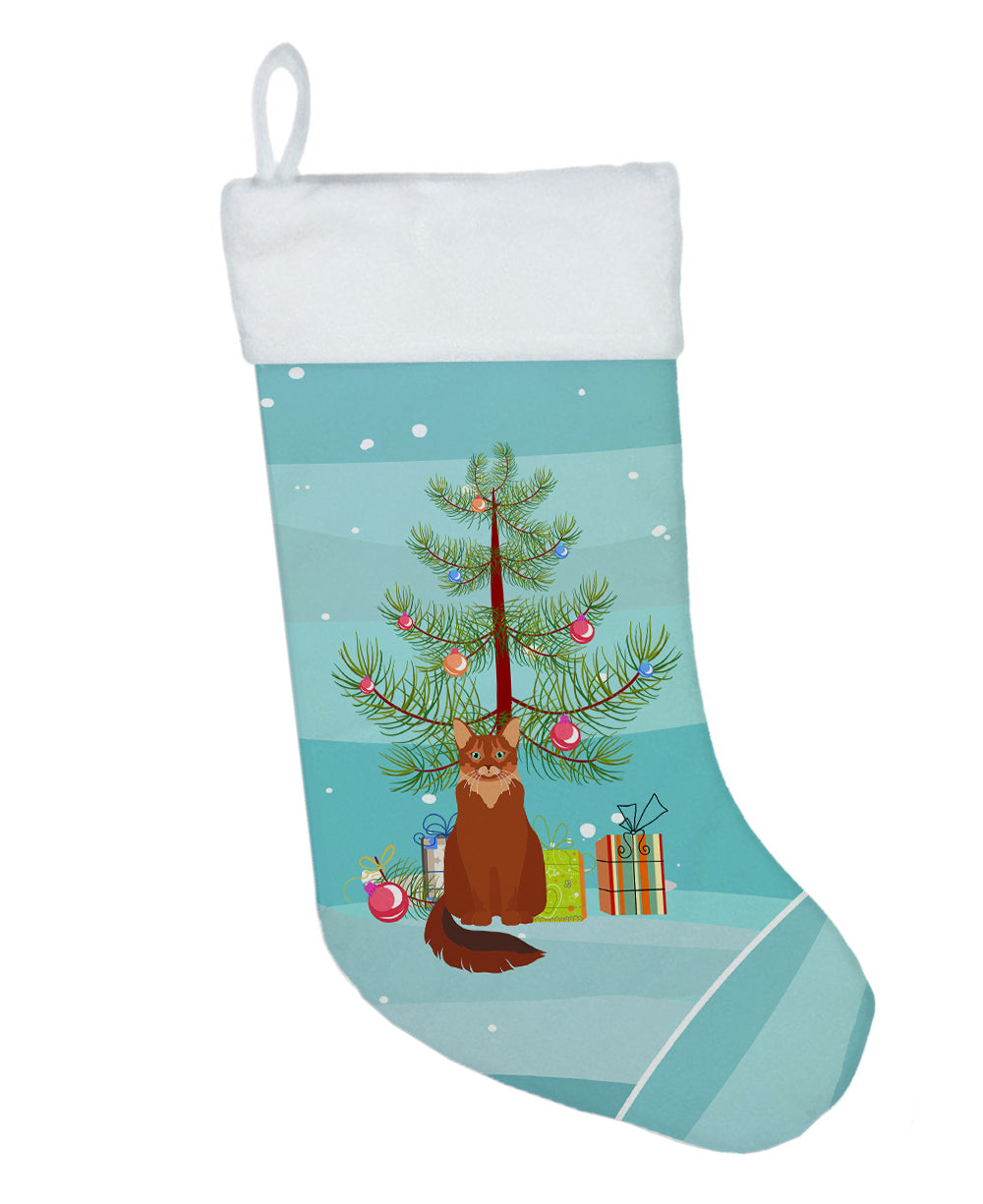 Somali Cat Christmas Holiday Stocking Double-Sided Print, Polyester Suede,11x18, Made in USA