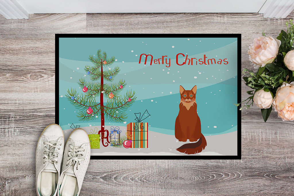 Somali Cat Christmas Doormat Indoor Outdoor 24H X 36W Front Door Mat Rugs for Entryway, Non Slip Washable Low Pile,