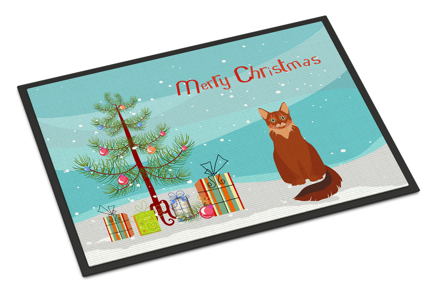 Somali Cat Christmas Doormat Indoor Outdoor 18H X 27W Front Door Mat Rugs for Entryway, Non Slip Washable