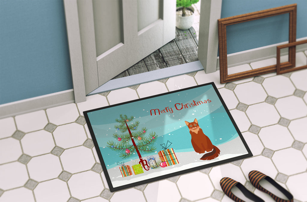 Somali Cat Christmas Doormat Indoor Outdoor 18H X 27W Front Door Mat Rugs for Entryway, Non Slip Washable