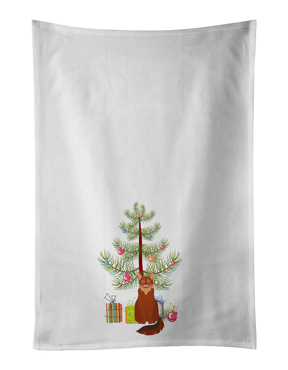 Somali Cat Christmas Kitchen Towel Set of 2 White Dish Towels Decorative Bathroom Hand towel for Hand, Face, Hair, Yoga, Tea, Dishcloth, 19 X 28", White
