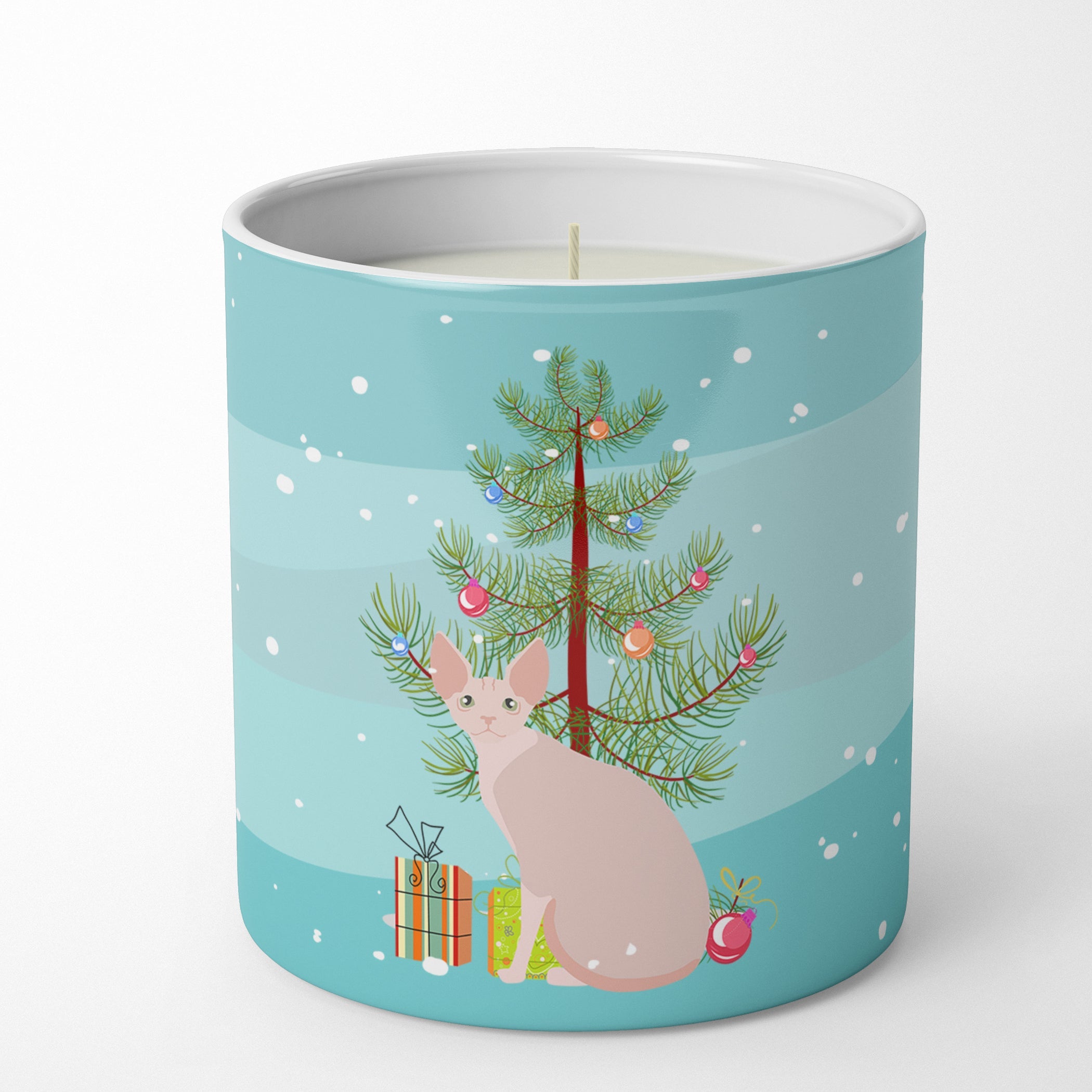 Sphynx Cat Christmas Decorative Soy Candle Nature Soy Wax Essential Oil Home Decor Ideal for Bedroom Kitchen Bath Office Gift, 10 oz