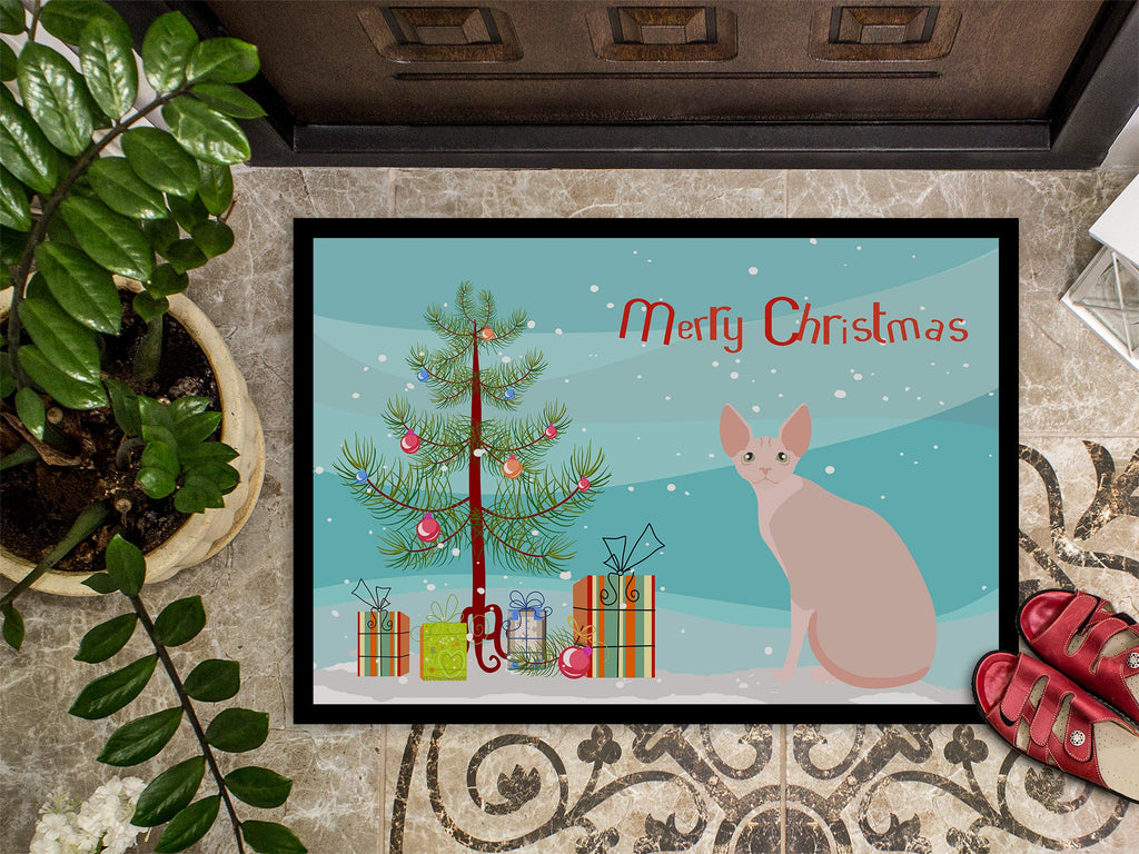 Sphynx Cat Christmas Doormat Indoor Outdoor 18H X 27W Front Door Mat Rugs for Entryway, Non Slip Washable