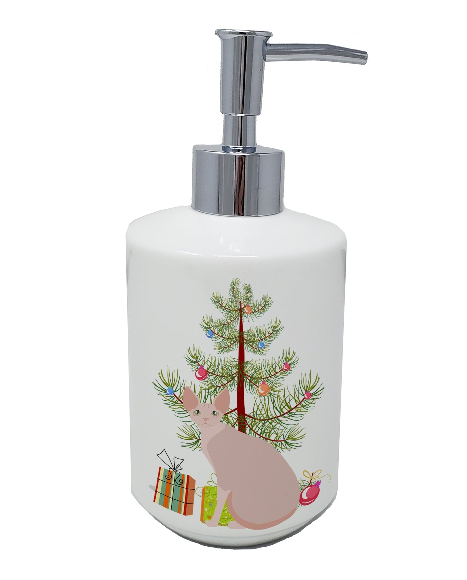 Sphynx Cat Christmas Ceramic Soap Dispenser , Empty Refillable Hand Soap Pump Bottle for Bathroom Kitchen