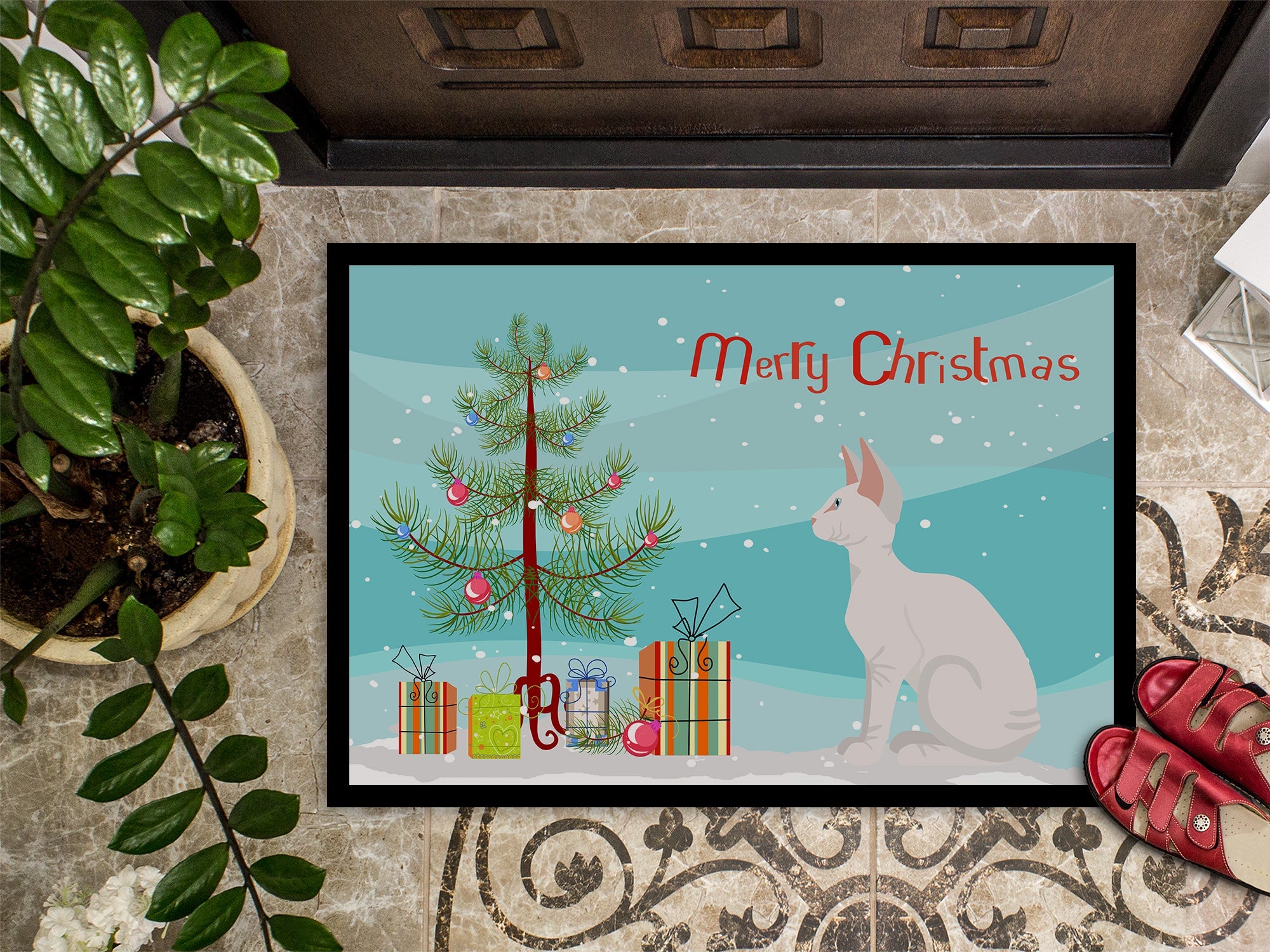 Sphynx Cat Christmas Doormat Indoor Outdoor 24H X 36W Front Door Mat Rugs for Entryway, Non Slip Washable Low Pile,