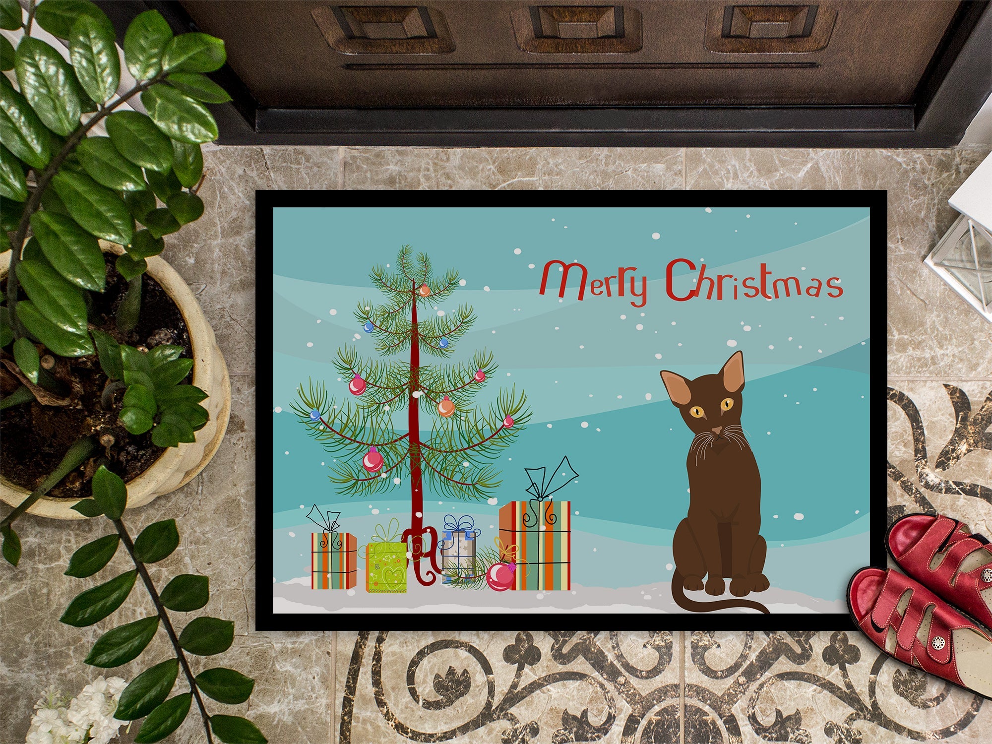 Suphalak Cat Christmas Doormat Indoor Outdoor 24H X 36W Front Door Mat Rugs for Entryway, Non Slip Washable Low Pile,