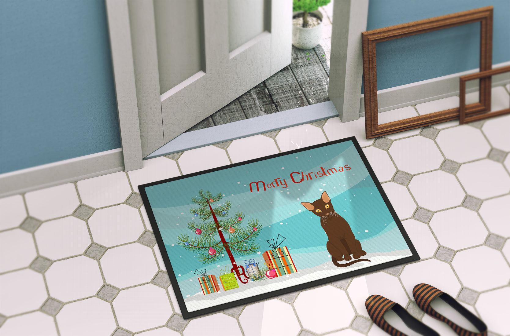 Suphalak Cat Christmas Doormat Indoor Outdoor 24H X 36W Front Door Mat Rugs for Entryway, Non Slip Washable Low Pile,