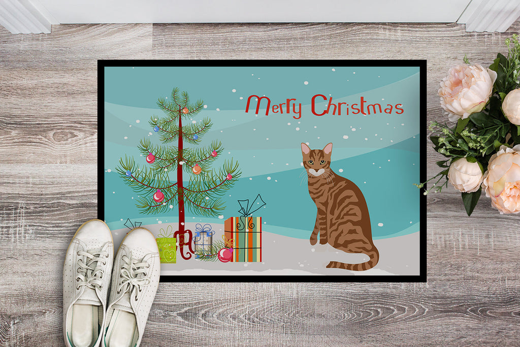 Toyger Cat Christmas Doormat Indoor Outdoor 18H X 27W Front Door Mat Rugs for Entryway, Non Slip Washable