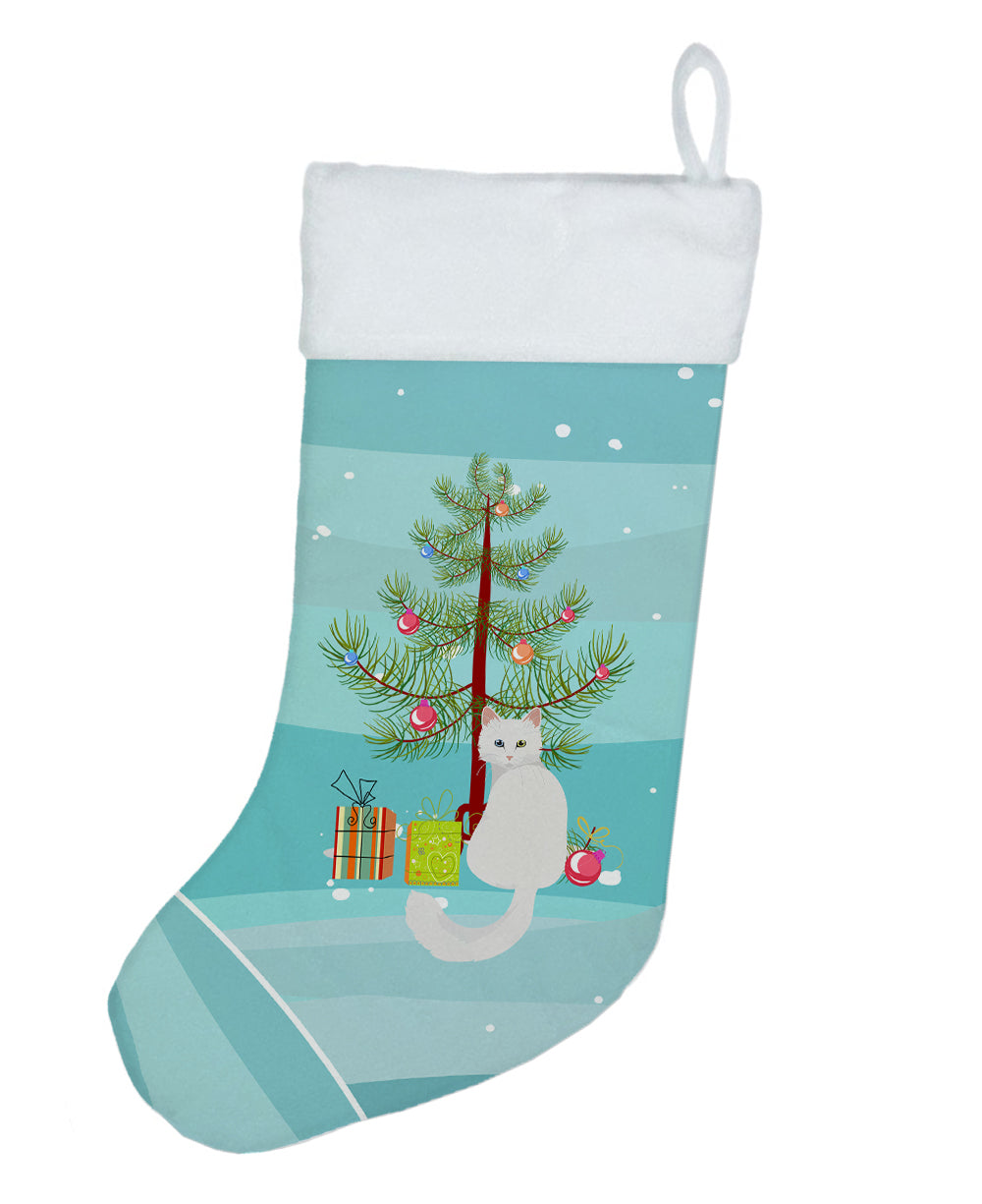 Turkish Angora Cat Christmas Holiday Stocking Double-Sided Print, Polyester Suede,11x18, Made in USA