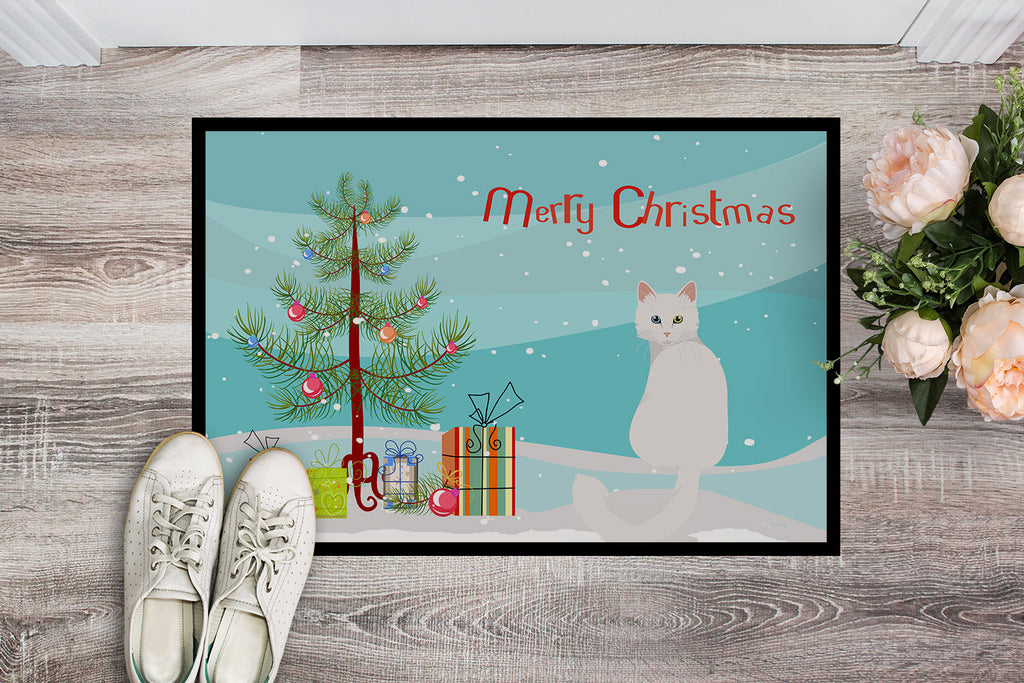 Turkish Angora Cat Christmas Doormat Indoor Outdoor 18H X 27W Front Door Mat Rugs for Entryway, Non Slip Washable