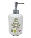 Turkish Angora Cat Christmas Ceramic Soap Dispenser , Empty Refillable Hand Soap Pump Bottle for Bathroom Kitchen