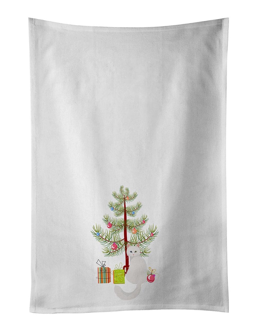 Turkish Angora Cat Christmas Kitchen Towel Set of 2 White Dish Towels Decorative Bathroom Hand towel for Hand, Face, Hair, Yoga, Tea, Dishcloth, 19 X 28", White