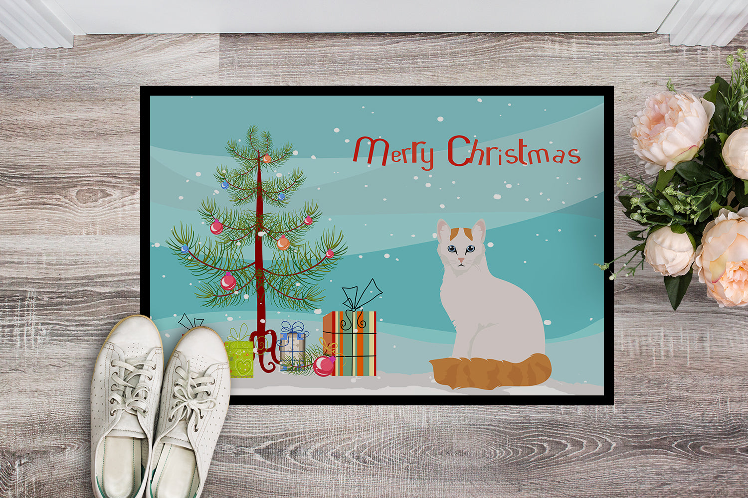 Turkish Van Cat Christmas Doormat Indoor Outdoor 18H X 27W Front Door Mat Rugs for Entryway, Non Slip Washable