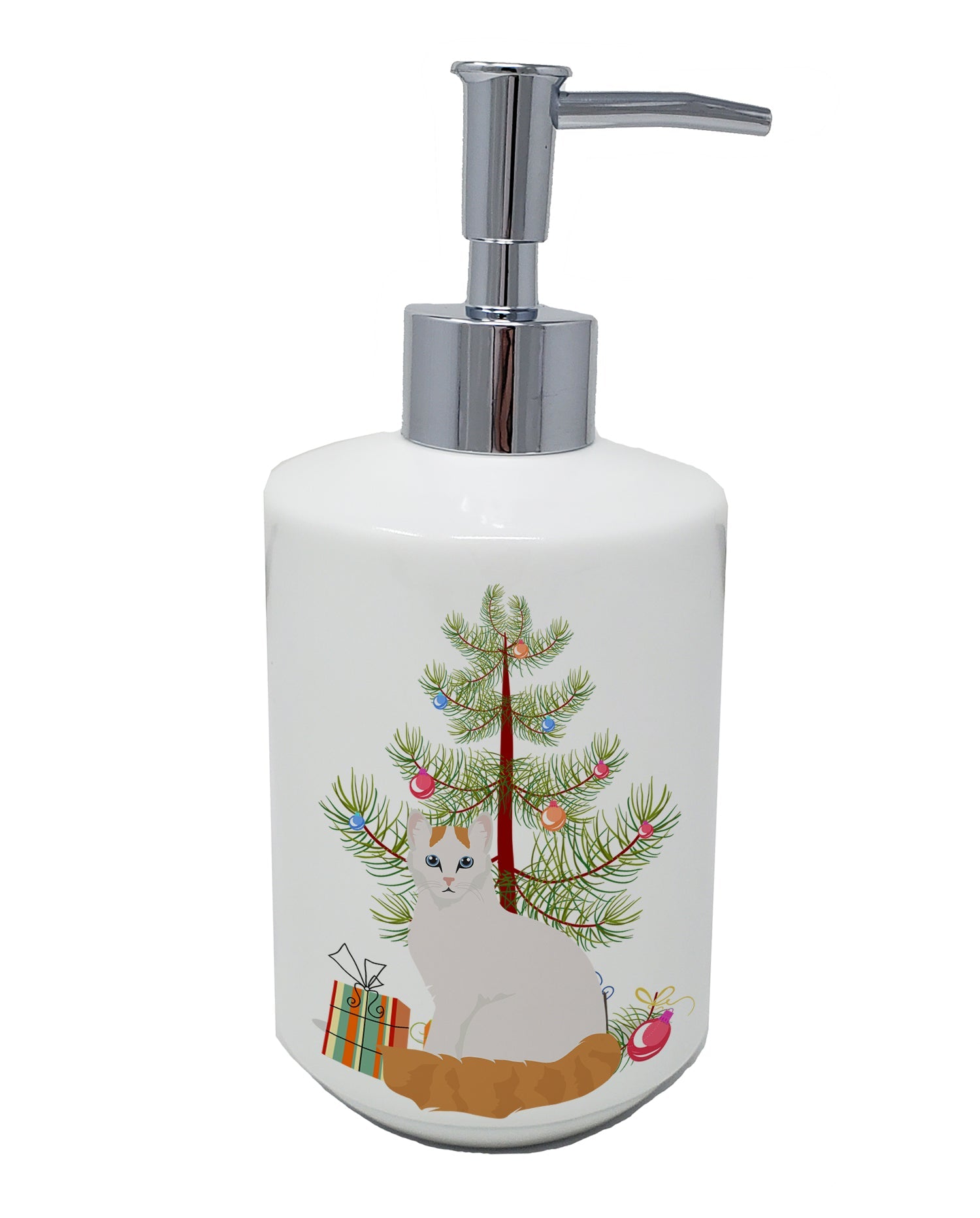 Turkish Van Cat Christmas Ceramic Soap Dispenser , Empty Refillable Hand Soap Pump Bottle for Bathroom Kitchen